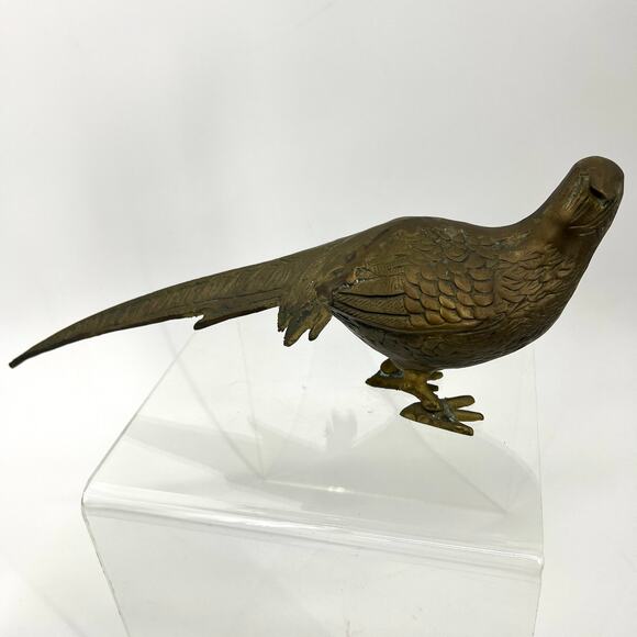 Vintage Brass Pheasant Figurine MCM Decor Collectible 13" Length - Picture 3 of 8